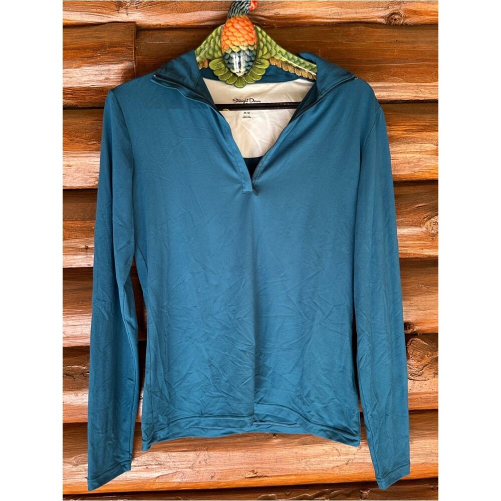 Simple Down Teal Long-Sleeve Quarter Zip Top